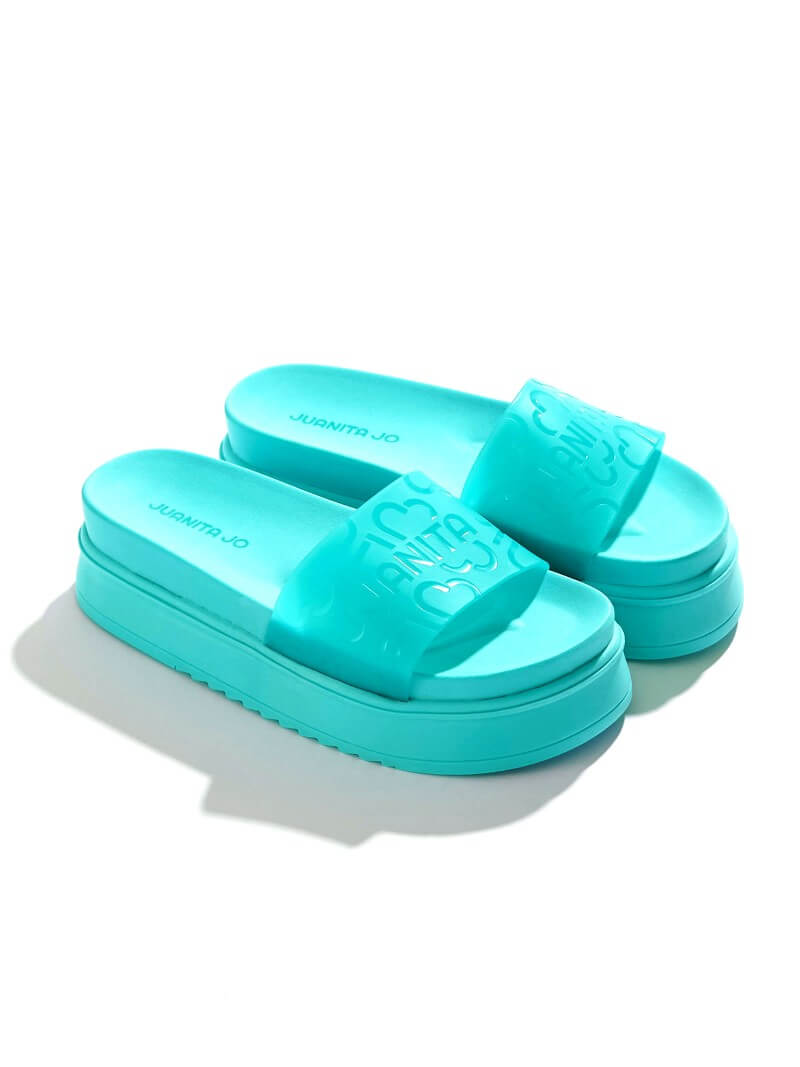Ojotas Monogram Con Plataforma Turquesas