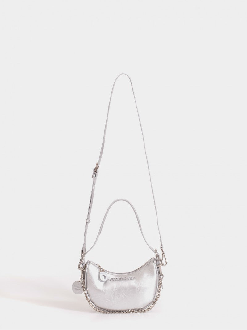 Cartera De Hombro Plateada Aura