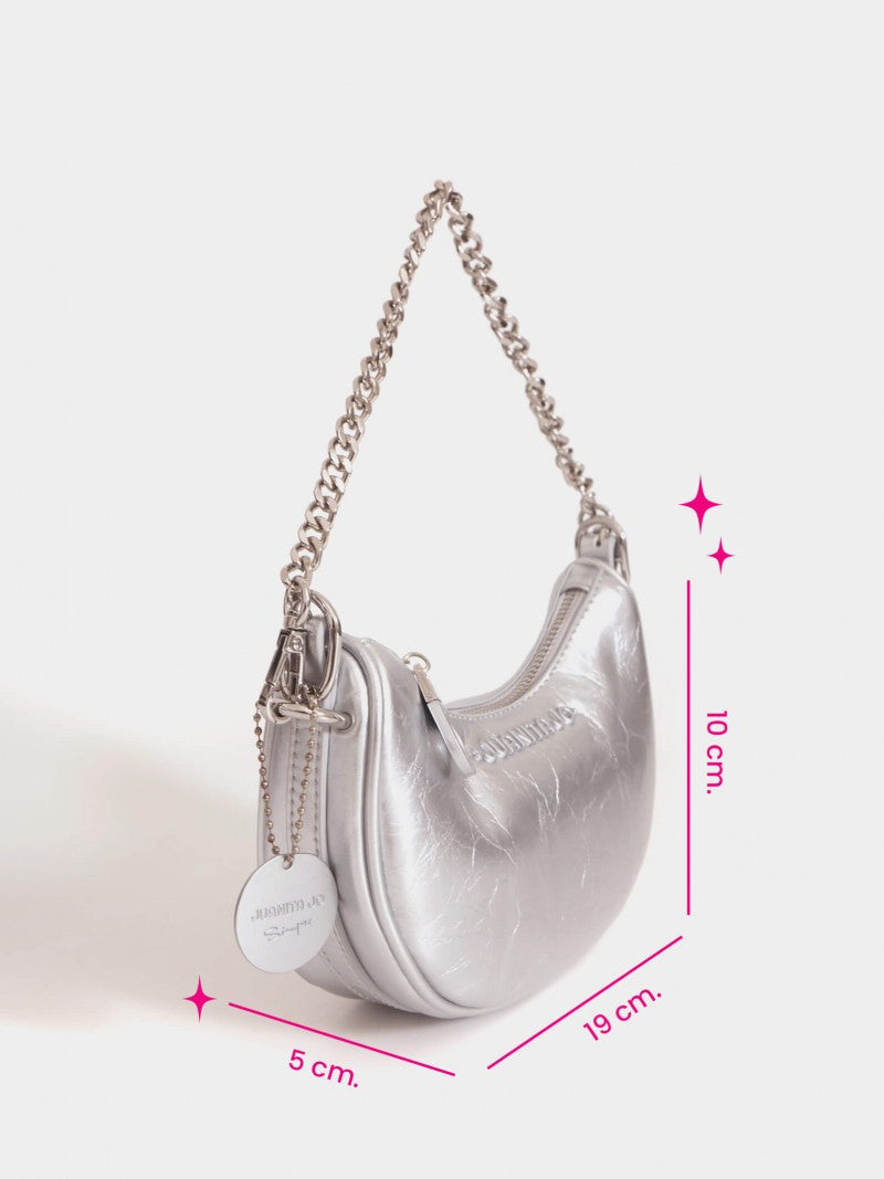 Cartera De Hombro Plateada Aura