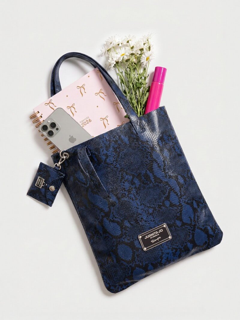 Tote Bag Azul De Cuero Génova