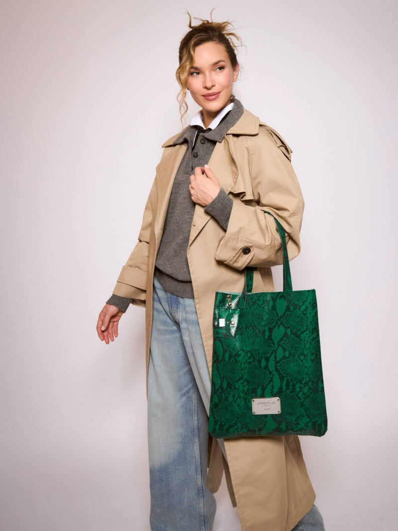 Tote Bag Verde De Cuero Génova