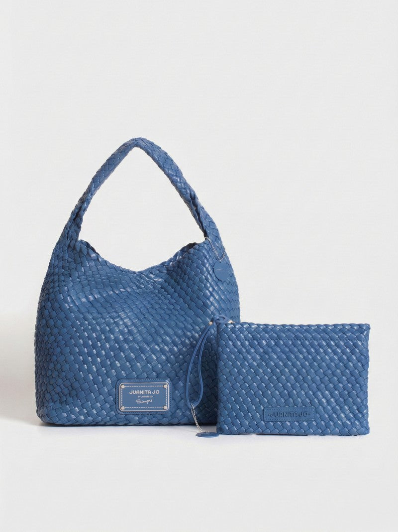 Set Lazo: Cartera Mediana + Sobre Pouch Rectangular Azul