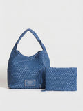 Set Lazo: Cartera Mediana + Sobre Pouch Rectangular Azul