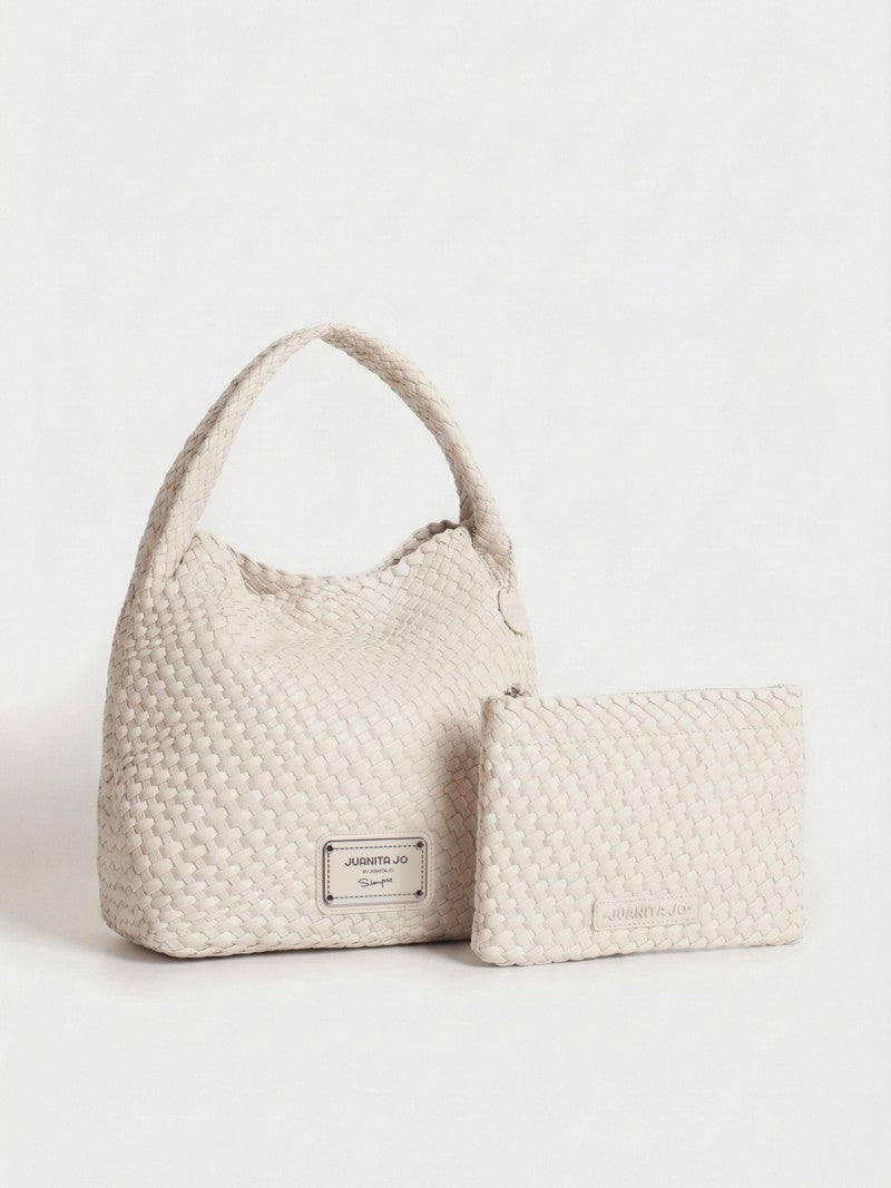 Set Lazo: Cartera Mediana + Sobre Pouch Rectangular Crema