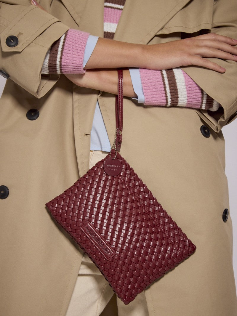 Set Lazo: Cartera Mediana + Sobre Pouch Rectangular Bordó