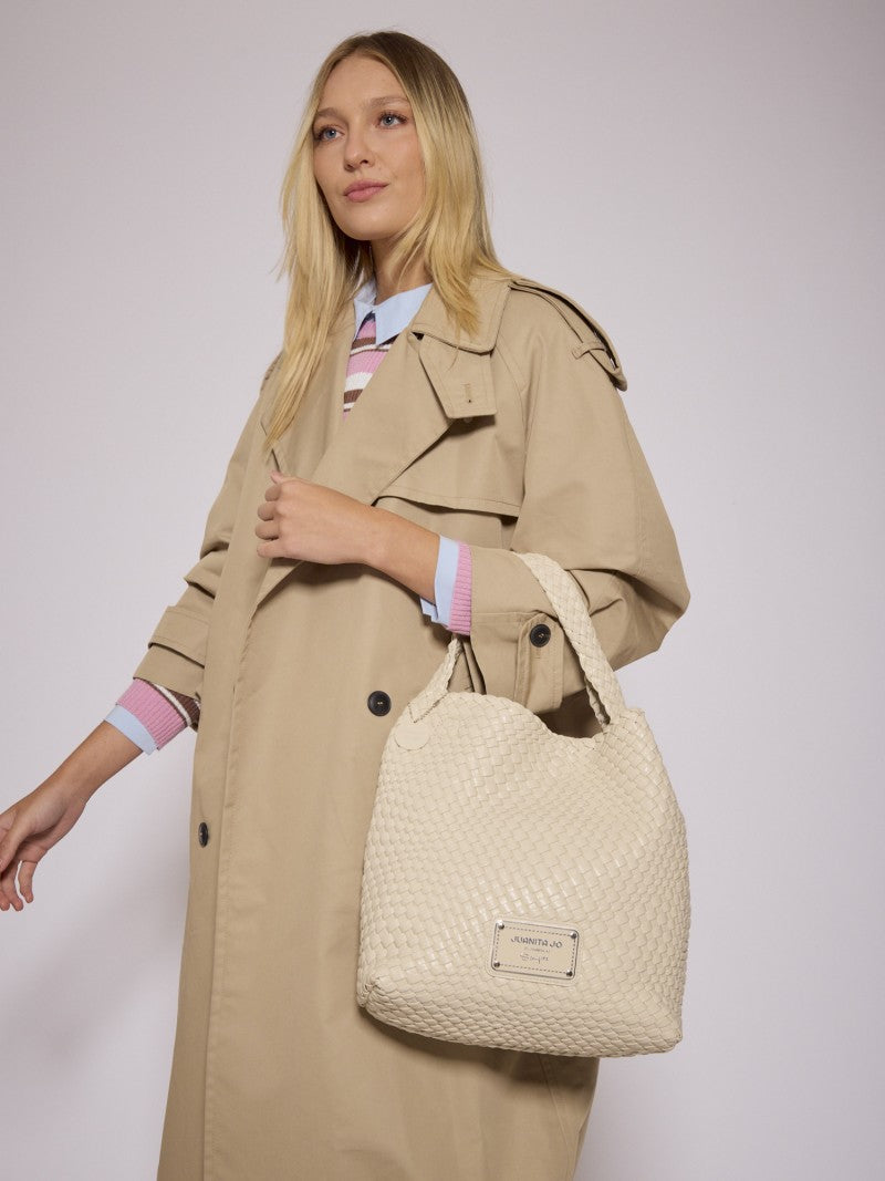 Set Lazo: Cartera Mediana + Sobre Pouch Rectangular Crema