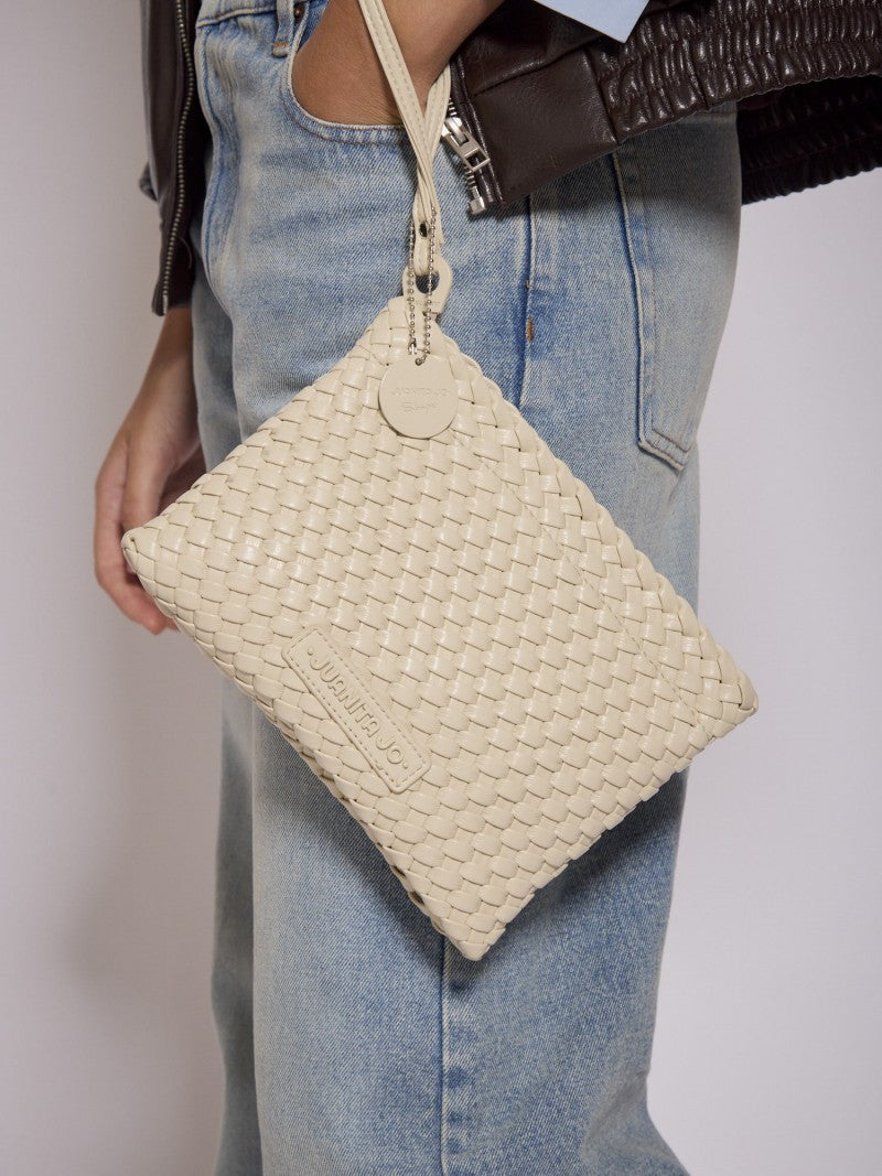 Set Lazo: Cartera Mediana + Sobre Pouch Rectangular Crema