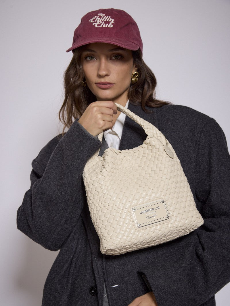 Set Lazo: Cartera Chica + Sobre Pouch Cuadrado Crema