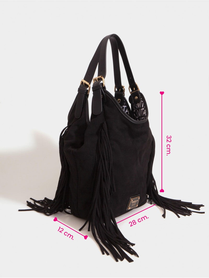 Cartera Flecos Mediana Negra Montana