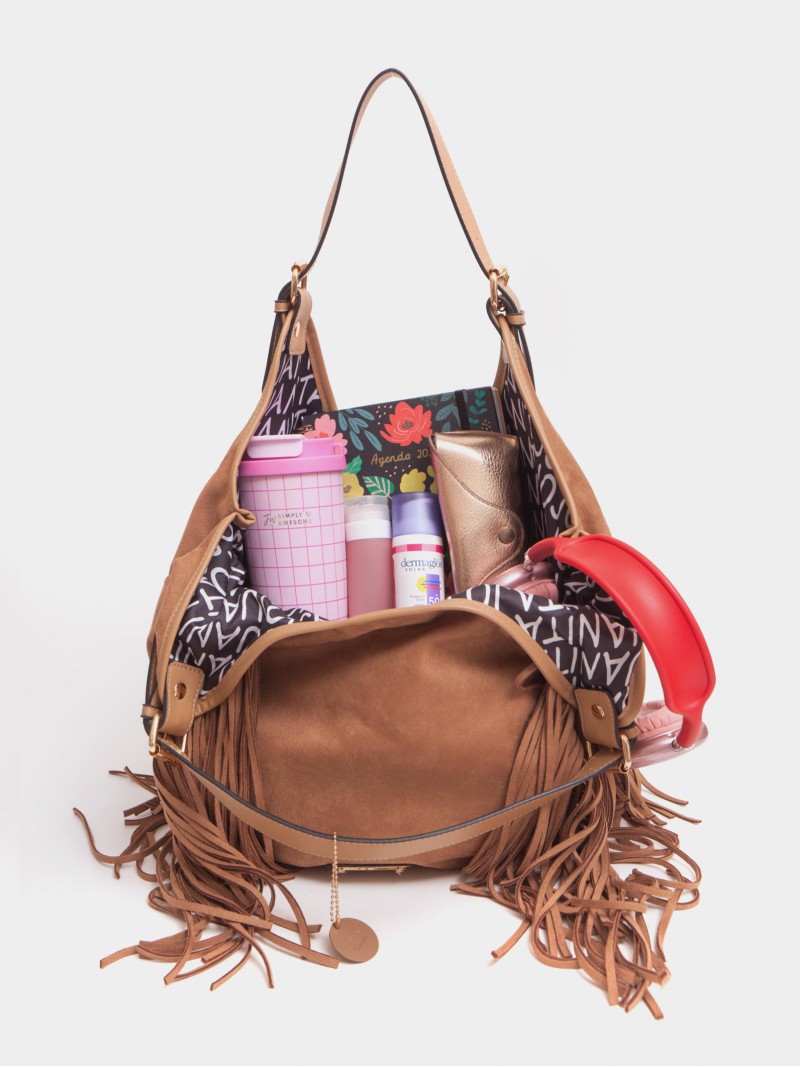 Cartera Flecos Mediana Camel Montana