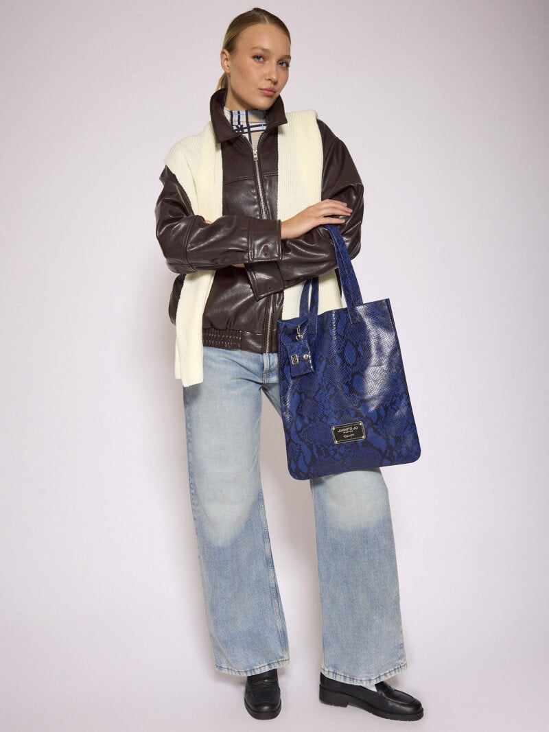 Tote Bag Azul De Cuero Génova
